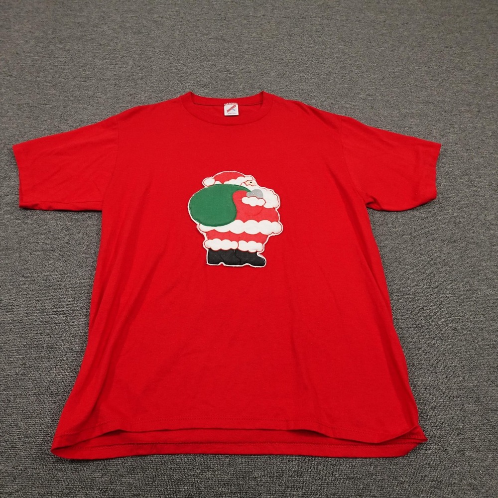 Vintage Jerzees Shirt Mens Extra Large Red Santa Claus Graphic 50/50 USA‎ 90s
